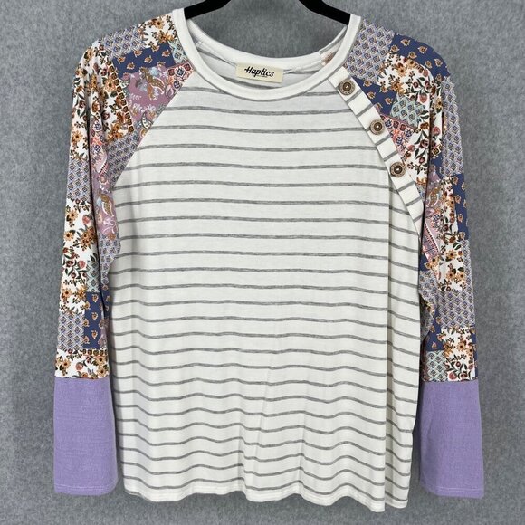 Haptics Boho Floral Mixed Print Top Size 2X Multicolor Patchwork Stretch Knit LS - Picture 1 of 10